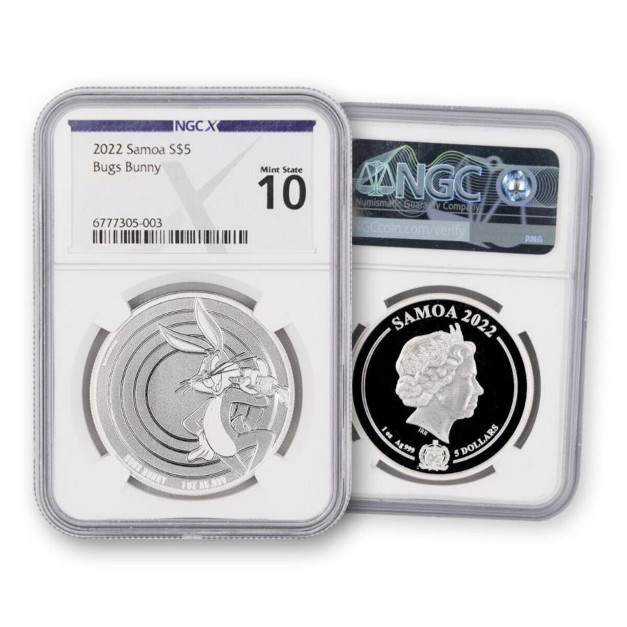 2022バグバニー1オンス.999ファインシルバーミントステートNGC X10 2022 Bugs Bunny 1oz .999 Fine Silver Mint State NGC X10