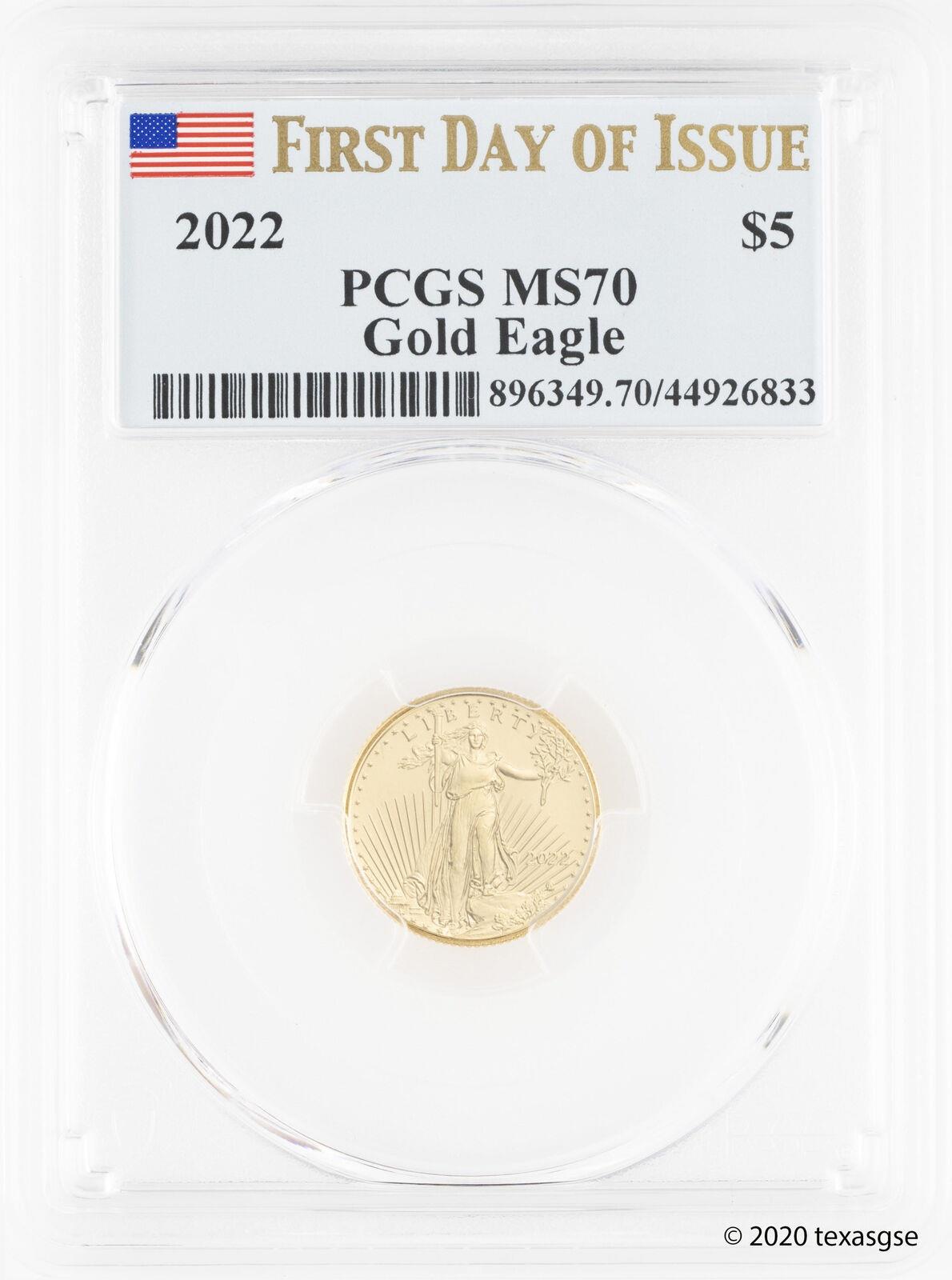yɔi/iۏ؏tz AeB[NRC _RC [] 2022 $ 5S[hAJC[O1/10IXFDI -PCGSMS70-tbOx 2022 $5 Gold American Eagle 1/10 oz FDI - PCGS MS70 - Flag Label