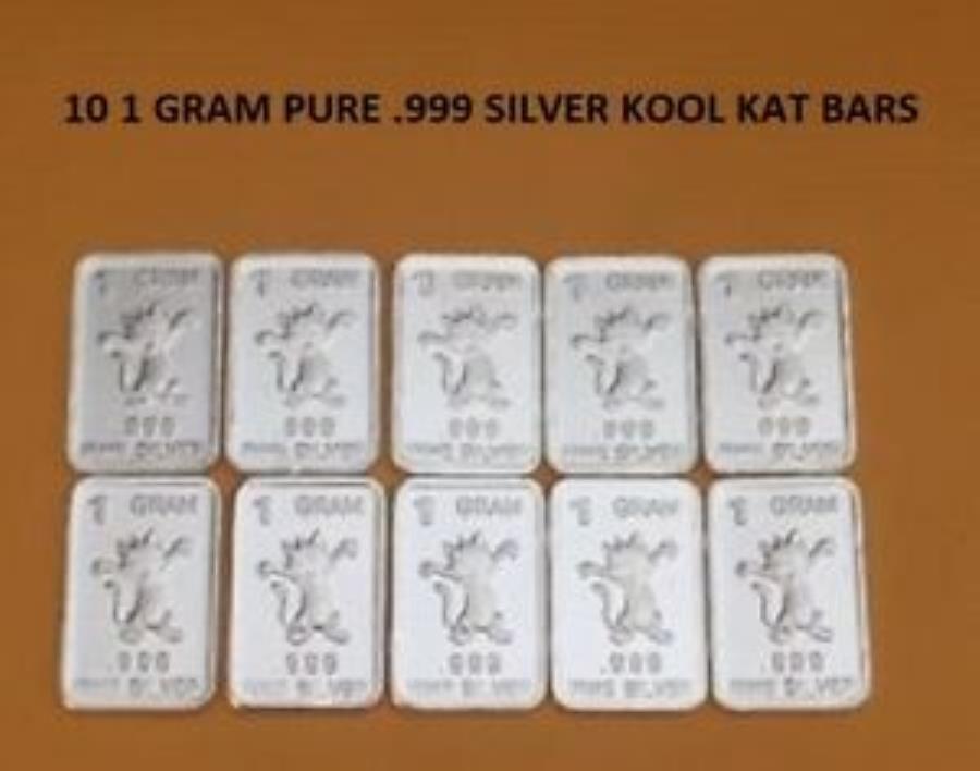  アンティークコイン モダンコイン  （10）1グラム.999ファインシルバークールキャットバーロット (10) 1 Gram .999 Fine SILVER COOL CAT Bar LOT