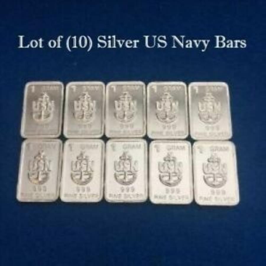 yɔi/iۏ؏tz AeB[NRC _RC [] i10j1O.999Vo[USlCr[o[ Lot of (10) 1 Gram Pure .999 Silver US NAVY Bars