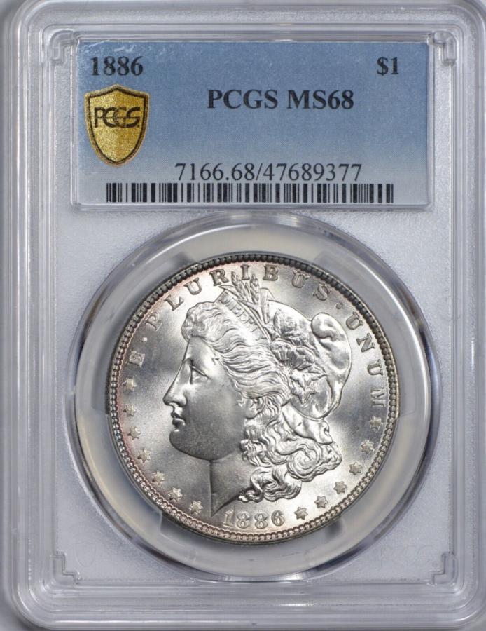 【極美品/品質保証書付】 アンティークコイン モダンコイン [送料無料] 1886 Morgan Silver Dollar PCGSMS68-白爆風＆サティニー - MS68でレア 1886 Morgan Silver Dollar PCGS MS68 - Blast White & Satiny - RARE in MS68