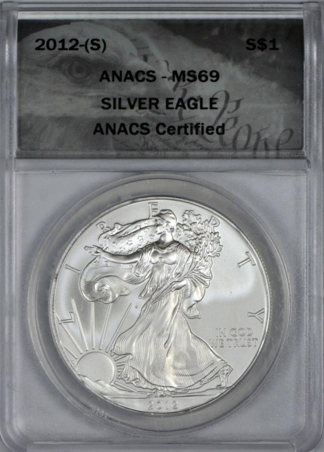 【極美品/品質保証書付】 アンティークコイン モダンコイン 送料無料 2012（s）American Silver Eagle Anacs MS69-素晴らしいサティニーの光沢 2012 (S) American Silver Eagle ANACS MS69 - Wonderful Satiny Luster