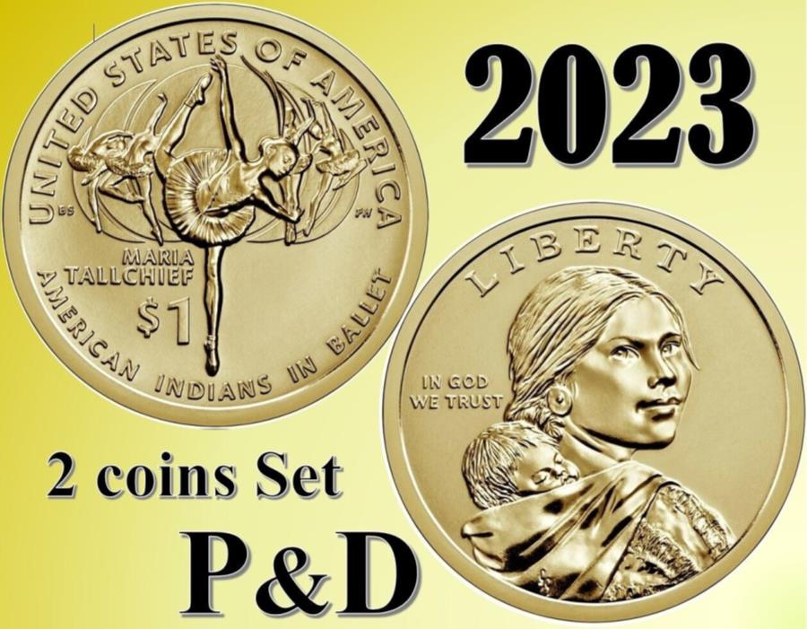 yɔi/iۏ؏tz AeB[NRC _RC [] 2023 PDlCeBuAJ$ 1hTJKEBA-2RCZbg-Maria Tallchief UNC 2023 P&D Native American $1 Dollar Sacagawea - 2 coin Set - Maria Tallchief UNC