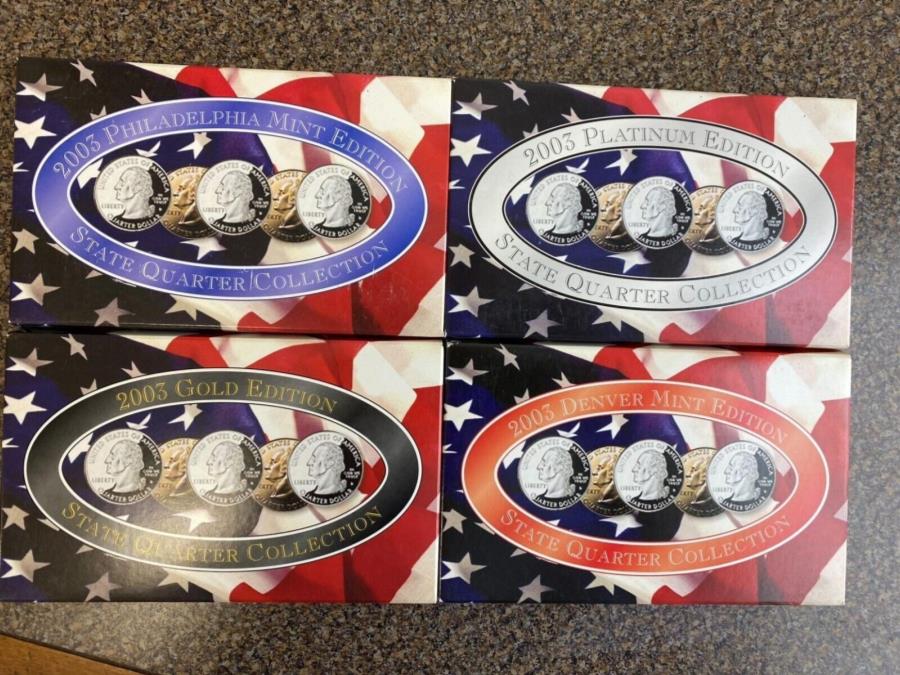 【極美品/品質保証書付】 アンティークコイン モダンコイン 送料無料 2003フィラデルフィア デンバー ゴールド プラチナステートクォーターミントセット 2003 Philadelphia, Denver, Gold, and Platinum State Quarter Mint Sets
