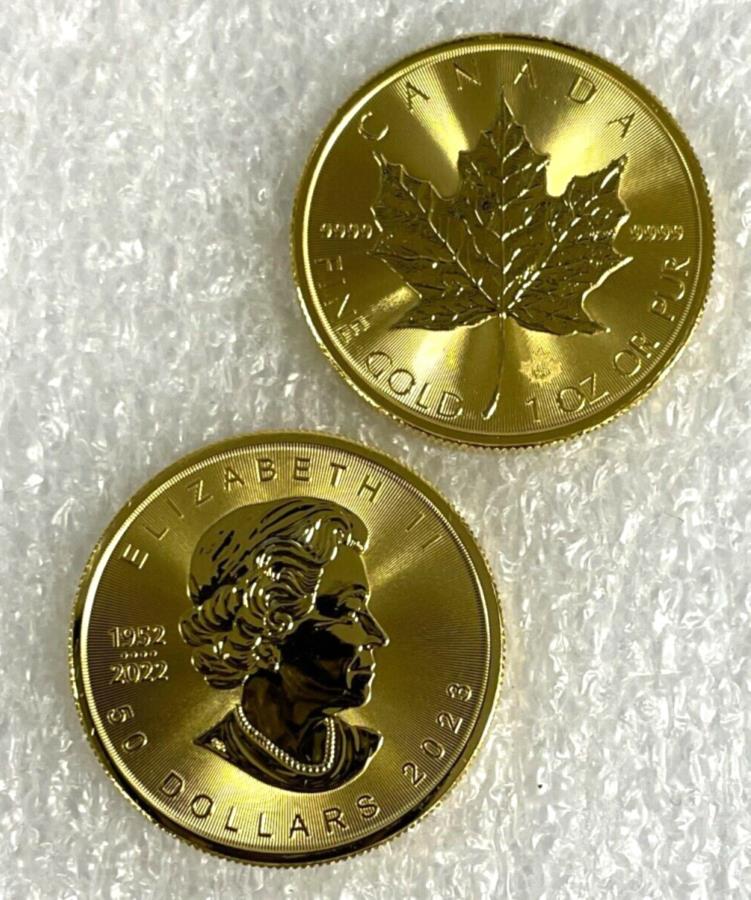 yɔi/iۏ؏tz AeB[NRC _RC [] ̋2023[v1IXJi_S[h[v[t$ 50 .9999t@CRC Lot of 2 Gold 2023 Maple 1 oz Canadian Gold Maple Leaf $50 .9999 Fine coins