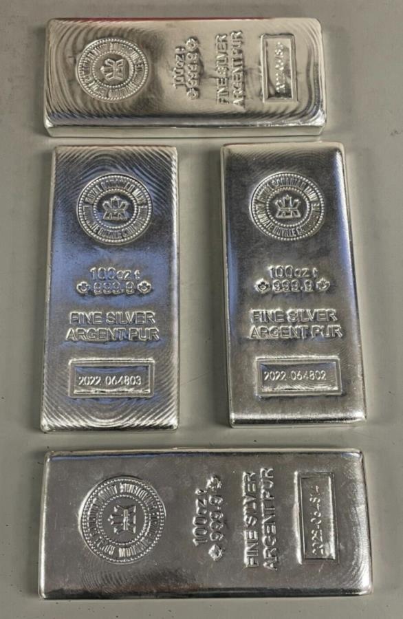 【極美品/品質保証書付】 アンティークコイン モダンコイン [送料無料] たくさんの4シルバー100オンスロイヤルカナダミントRCM .9999ファインシルバーバー Lot of 4 Silver 100 oz Royal Canadian Mint RCM .9999 Fine Silver Bars