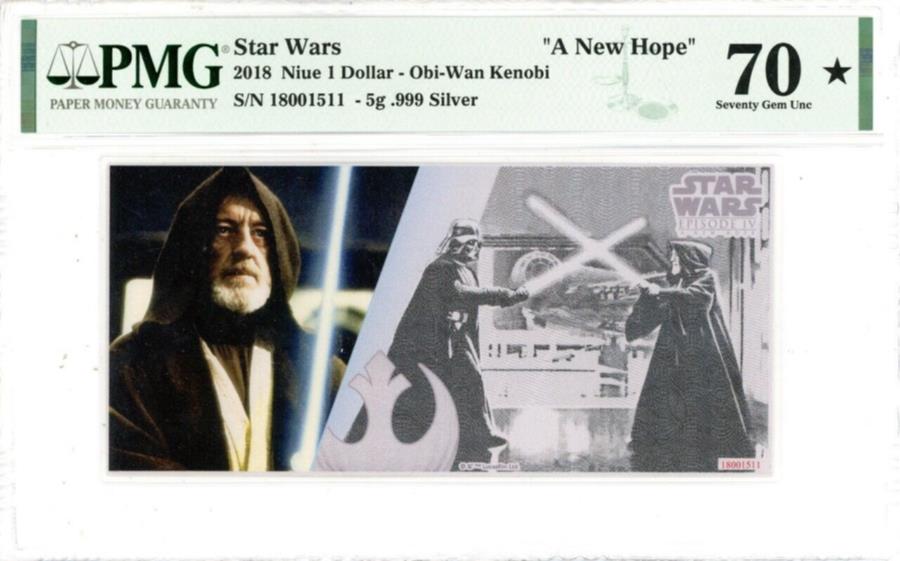 ڶ/ʼݾڽա ƥ 󥳥 [̵] 2018 $ 1 Niue Star Wars A New Hope Obi-Wan Kenobi 5G .999 Silver Note PMG 70 Star 2018 $1 Niue Star Wars A New Hope Obi-Wan Kenobi 5g .999 Silver Note PMG 70 Star