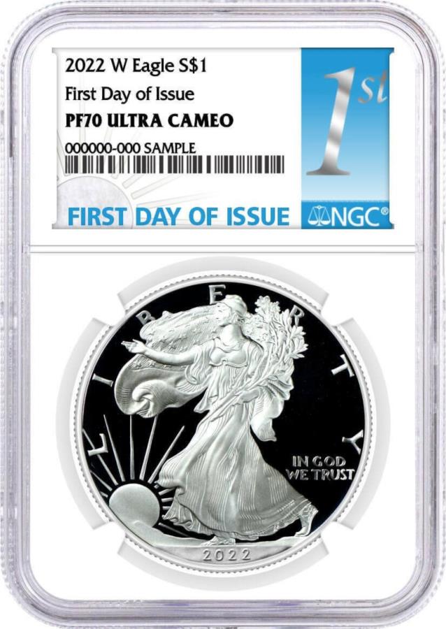 yɔi/iۏ؏tz AeB[NRC _RC [] 2022 w $ 1v[tVo[C[ONGC PF70EgJI1Ԗڂ̃[x 2022 W $1 Proof Silver Eagle NGC PF70 Ultra Cameo First Day of Issue 1st Label