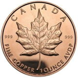 【極美品/品質保証書付】 アンティークコイン モダンコイン [送料無料] 1オンス銅ラウンド - メープルリーフ 1 oz Copper Round - Maple Leaf