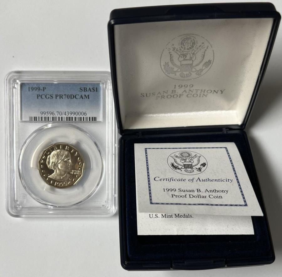 yɔi/iۏ؏tz AeB[NRC _RC [] 1999 P Susan B Anthony DollarAPCGS PR70DCAM PLUS BOXCOA 1999 P Susan B Anthony Dollar, PCGS PR70DCAM Plus Box & COA