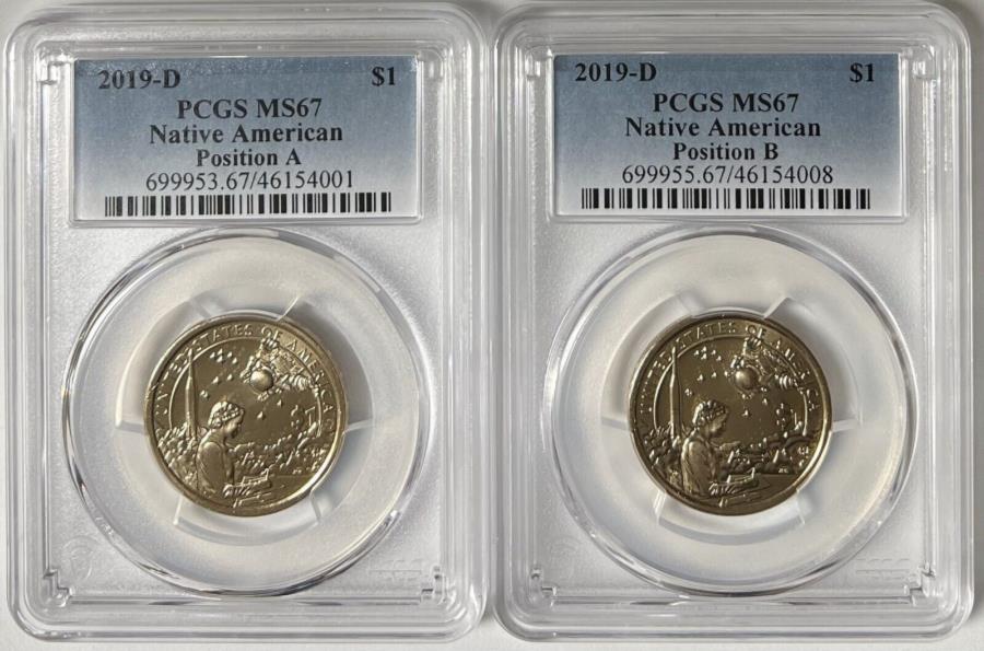  アンティークコイン モダンコイン  2019 D SACAGAWEAネイティブアメリカンドルポジションA＆B PCGS MS67 2コインセット 2019 D Sacagawea Native American Dollar Positions A & B PCGS MS67 2 Coin Set