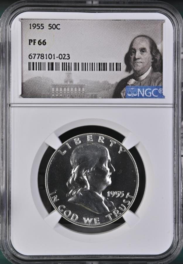 1955年の証明フランクリンハーフダラー-NGC PF 66ベンジャミンフランクリンラベル 1955 Proof Franklin Half Dollar - NGC PF 66 Benjamin Franklin Label