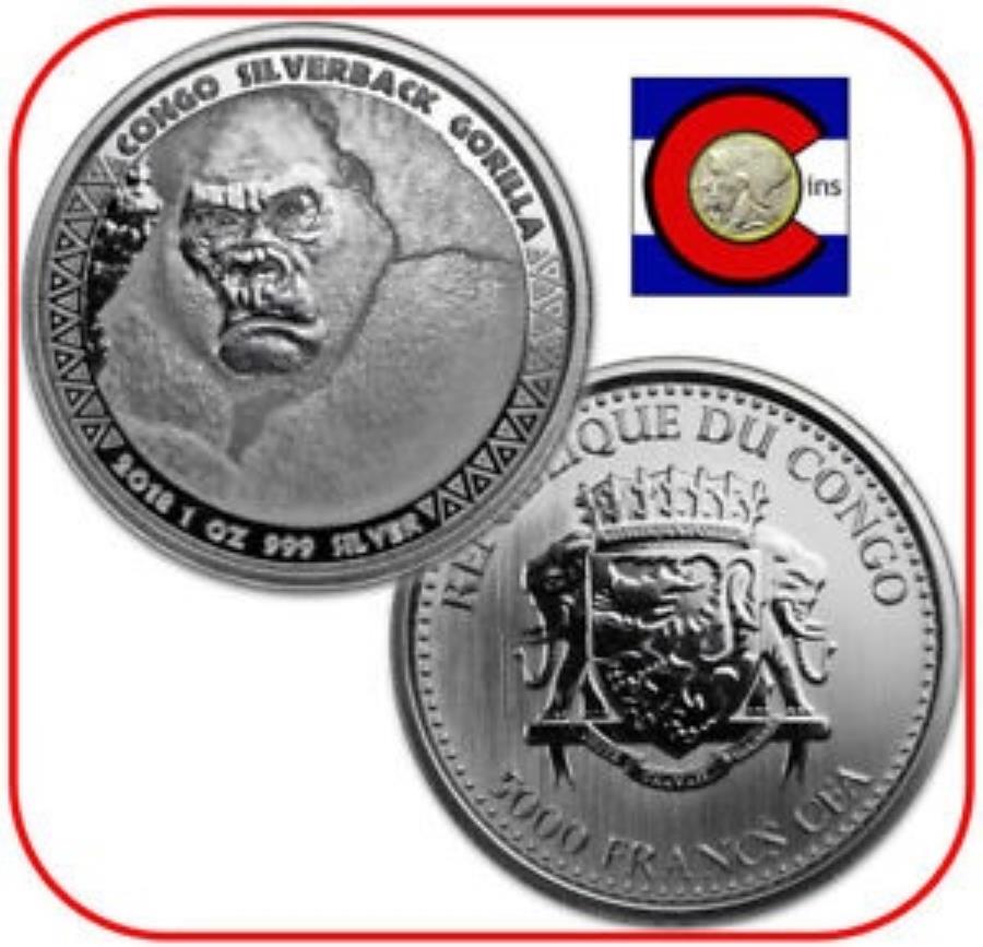 【極美品/品質保証書付】 アンティークコイン モダンコイン [送料無料] 2018年コンゴ共和国プルーフのようなシルバーバックゴリラ1オンスカプセルのシルバーコイン 2018 Republic of Congo Prooflike Silverback Gorilla 1 oz Silver Coin in capsule