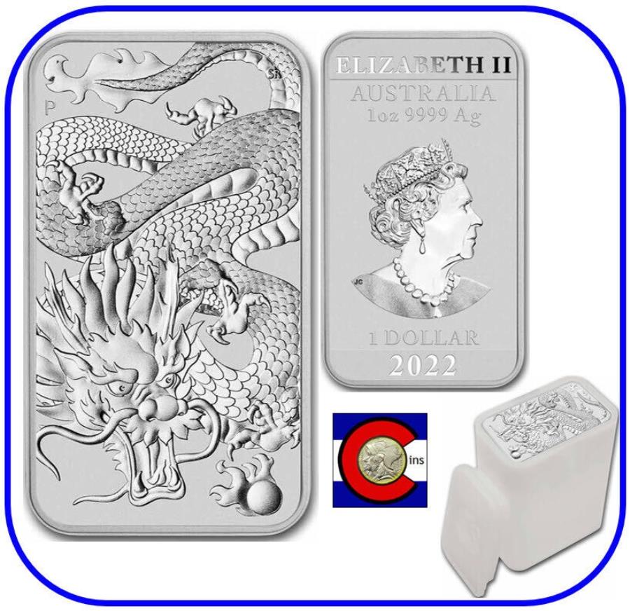 ڶ/ʼݾڽա ƥ 󥳥 [̵] 2022ȥꥢѡߥ1󥹥Сɥ饴С쥯ȥ-20ĤΥ塼 2022 Australia Perth Mint 1 oz Silver Dragon Bar Rect Coin - Two (2) tubes of 20