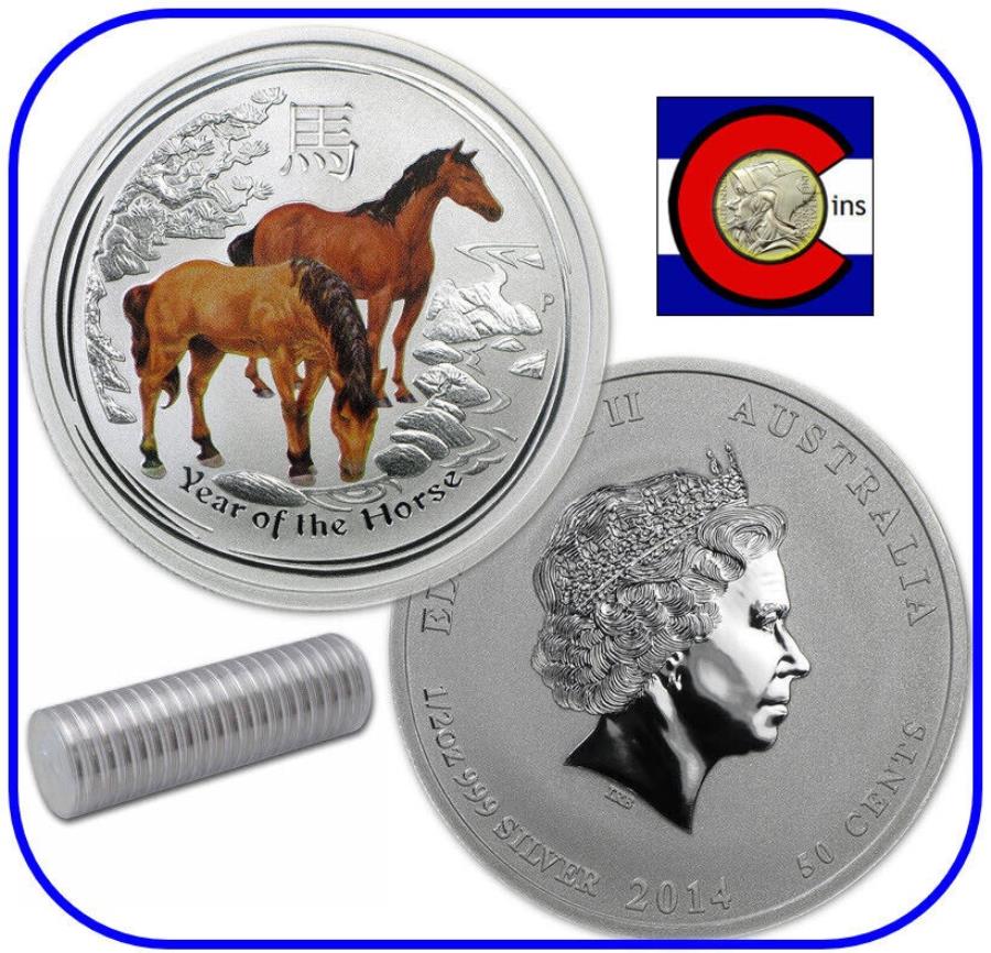 【極美品/品質保証書付】 アンティークコイン モダンコイン [送料無料] 2014年のオーストラリアの色の色付き馬1/2オンスシルバー、20オーストラリアのコインのロール 2014 Lunar Australia Colorized Horse 1/2 oz Silver, roll of 20 Australian coins