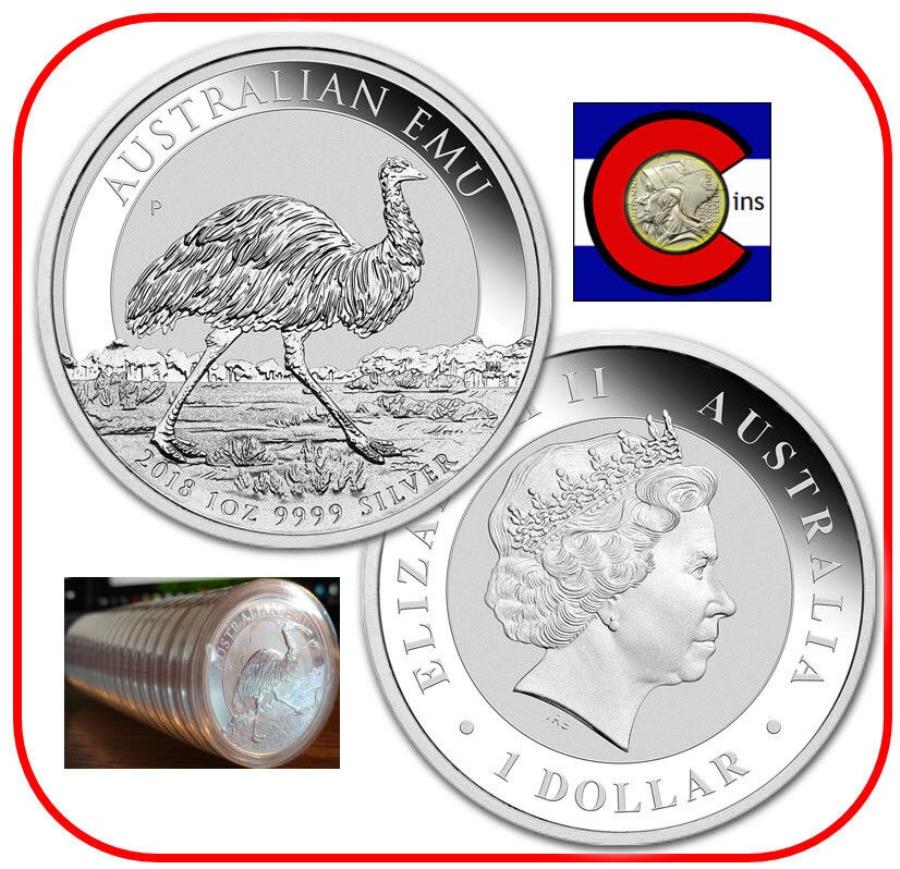 yɔi/iۏ؏tz AeB[NRC _RC [] 2018 Australia EMU 1 OZB 0.9999Vo[-20RC[ - VV[Y1Ԗڂ̃RC 2018 Australia Emu 1 oz. 0.9999 Silver - 20 Coin Roll -- 1st Coin in New Series