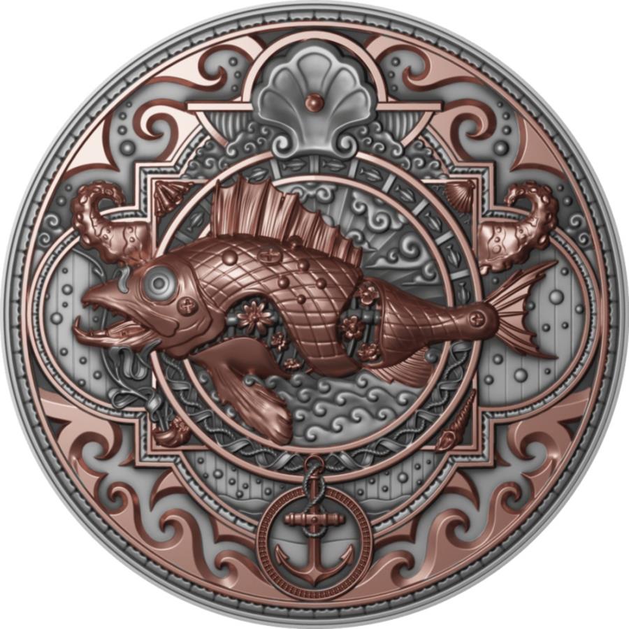  アンティークコイン モダンコイン  2022 niueスチームパンクメタルフィッシュ2オンスシルバーアンティークコイン 2022 Niue Steampunk Metal Fish 2oz Silver Antiqued Coin
