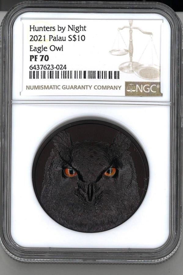 yɔi/iۏ؏tz AeB[NRC _RC [] 2021iCgC[OtNE2IXVo[RCNGC PF 70 2021 Palau Hunters by Night Eagle Owl 2oz Silver Coin NGC PF 70