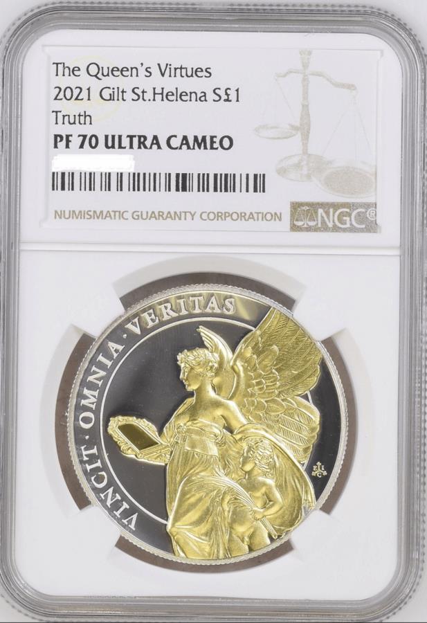 ڶ/ʼݾڽա ƥ 󥳥 [̵] 2021ȥإʥ󥺥ȥ롼1󥹥СɥNGC PF 70 UCAM 2021 St. Helena Queen's Virtues Truth 1oz Silver Gilded Coin NGC PF 70 UCAM