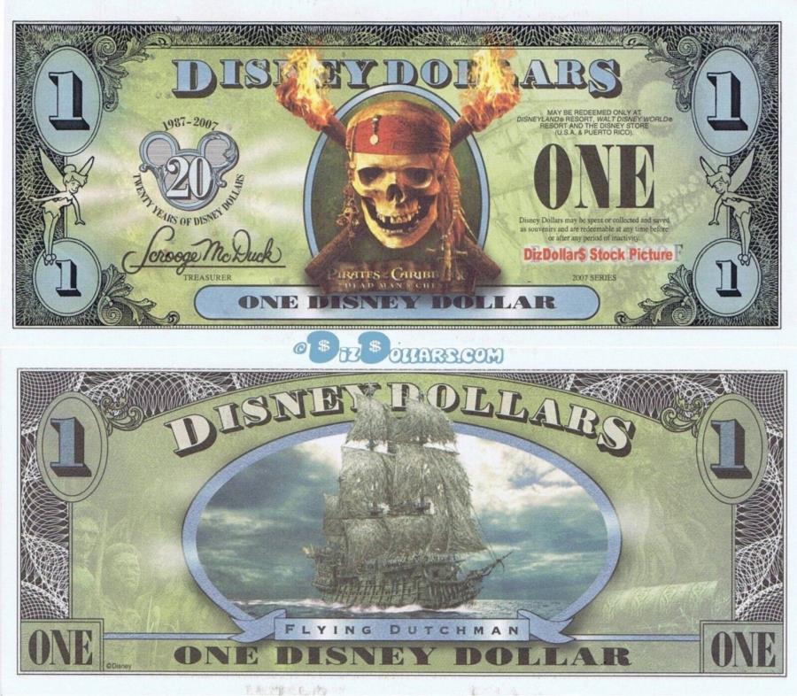 yɔi/iۏ؏tz AeB[NRC _RC [] fBYj[h2007 $ 1JuC̃pC[ctCO_b`}@ Disney Dollars 2007 $1 Pirates of the Caribbean Flying Dutchman Note Bill