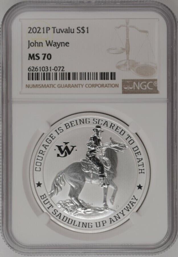 yɔi/iۏ؏tz AeB[NRC _RC [] 2021gDo$ 1-WEEFCFf[N1IXVo[RCNGC MS70 2021 Tuvalu $1 - John Wayne: The Duke 1oz Silver Coin NGC MS70