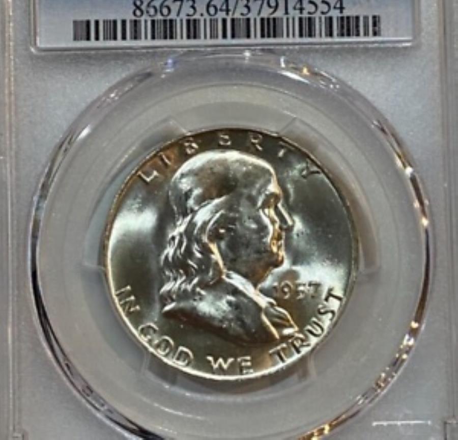 yɔi/iۏ؏tz AeB[NRC _RC [] 1957-DtN50Cn[t_[NGC MS64FBL ~~MȂقǂ̌~~i554j 1957-D Franklin 50c Half Dollar NGC MS64FBL ~~ Incredible Luster ~~ (554)