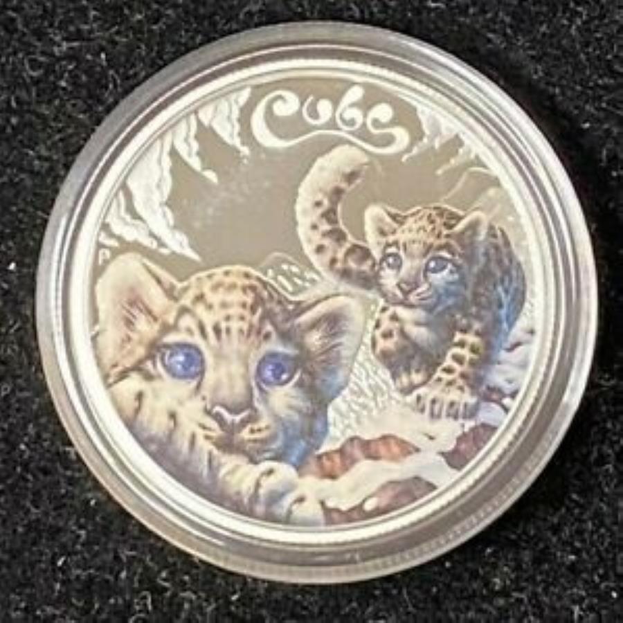 【極美品/品質保証書付】 アンティークコイン モダンコイン [送料無料] 2016 Tuvalu Snow Leopard Cubs Colorized 1/2 oz .999 Silver Proof Coin 2016 Tuvalu Snow Leopard Cubs Colorized 1/2 oz .999 SIlver Proof Coin