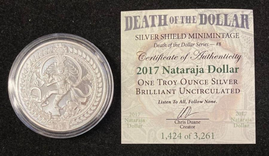 ڶ/ʼݾڽա ƥ 󥳥 [̵] 2017ǯСɥ顼λ8 -Nataraja Dollar 1 Oz Silver Bu Coin 2017 Silver Shield Death of the Dollar #8 - Nataraja Dollar 1 oz Silver BU Coin