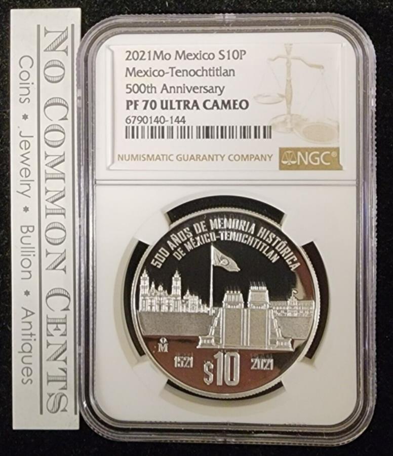 2021メキシコの歴史的記憶Tenochtitlan 500 Ann。シルバープルーフコインNGC PF70UC 2021 Mexico Historical Memory Tenochtitlan 500 Ann. Silver Proof coin NGC PF70UC