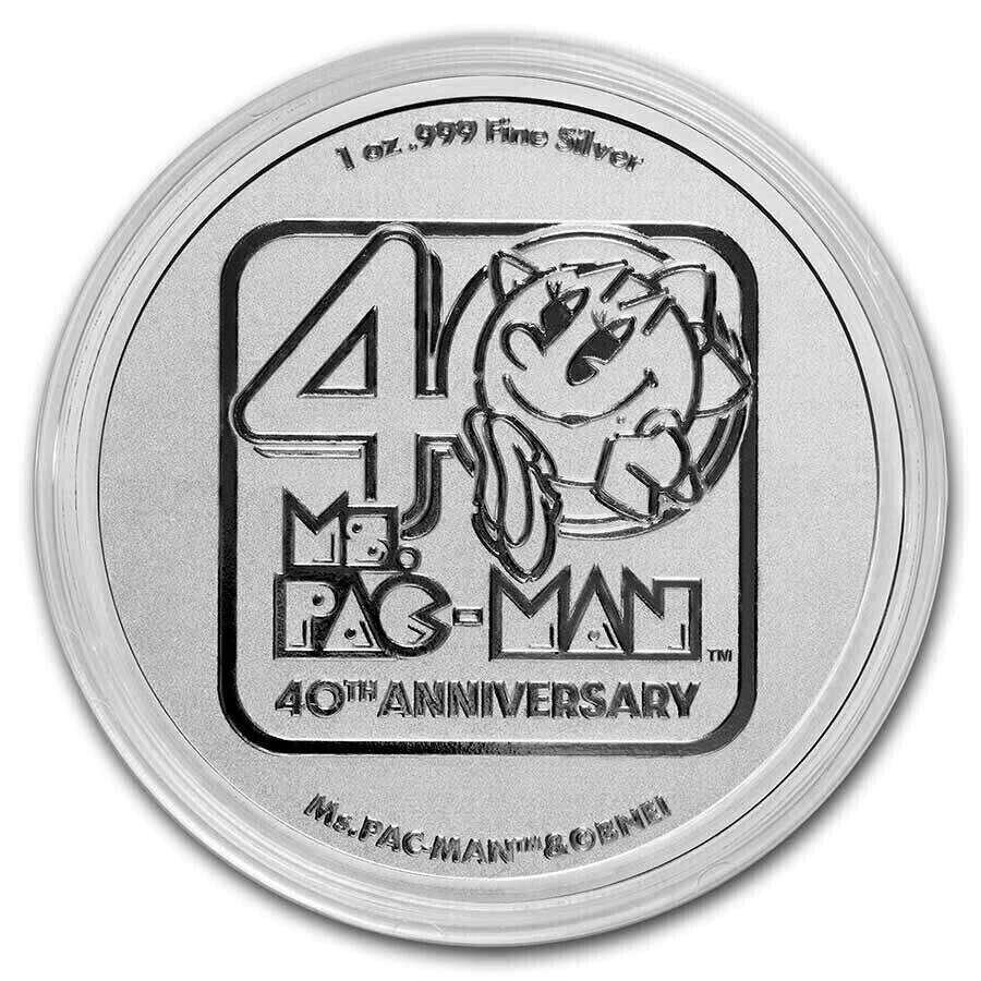 yɔi/iۏ؏tz AeB[NRC _RC [] 2021 Niue Ms. Pac-Man 1 oz .999JvZ̃Vo[BuRC 2021 Niue Ms. PAC-MAN 1 oz .999 Silver BU Coin in Capsule