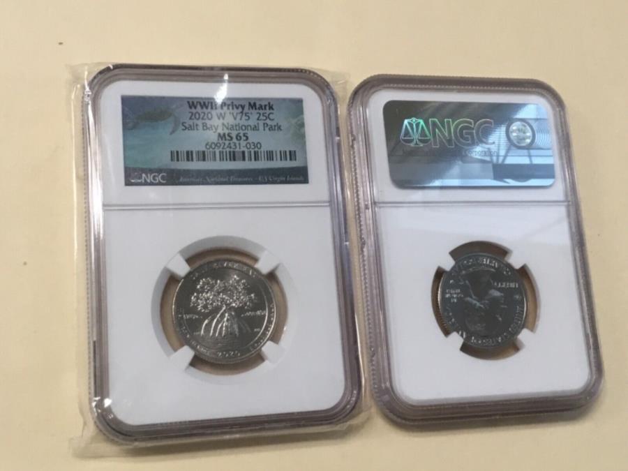 yɔi/iۏ؏tz AeB[NRC _RC [] 2020 W SALT RIVER BAY PARKNH[^[WWII V75 NGC MS 65ARCI~e[WI 2020 W SALT RIVER BAY PARK QUARTER WWII V75 NGC MS 65 RARE COIN! LOW MINTAGE!