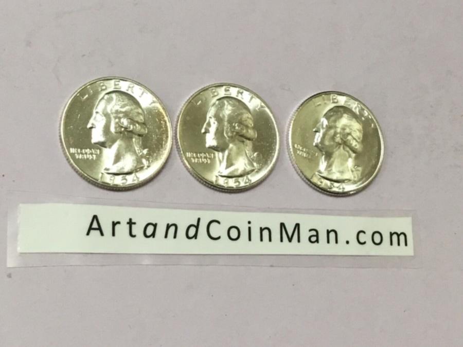  アンティークコイン モダンコイン  1954 PDS（3コインセット）BU Concirculated Silver Washington Quarters。素敵なコイン！ 1954 PDS (3 COIN SET) BU UNCIRCULATED SILVER WASHINGTON QUARTERS. NICE COINS!