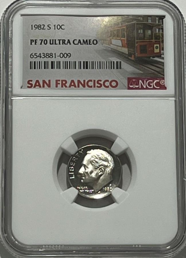 yɔi/iۏ؏tz AeB[NRC _RC [] 1982 S NGC PF70EgJINbhv[t[Yxg_C10Cg[x 1982 S NGC PF70 ULTRA CAMEO CLAD PROOF ROOSEVELT DIME 10C TROLLEY LABEL