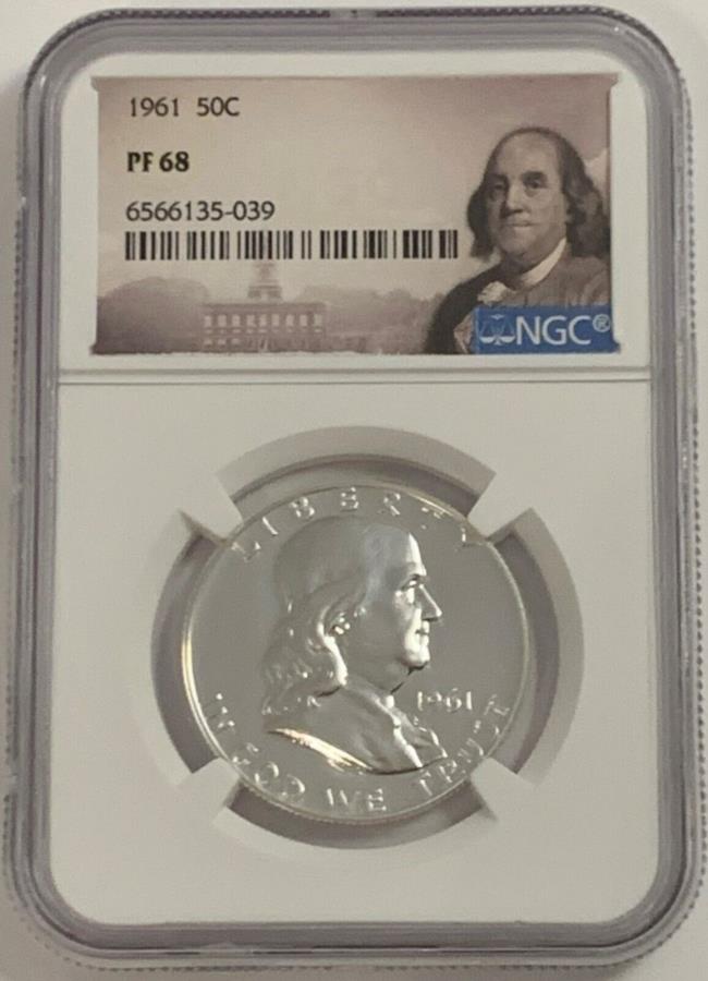 yɔi/iۏ؏tz AeB[NRC _RC [] 1961 NGC PF68Vo[v[ttNn[t_[50C 90Vo[|[g[gx 1961 NGC PF68 SILVER PROOF FRANKLIN HALF DOLLAR 50c 90% SILVER PORTRAIT LABEL