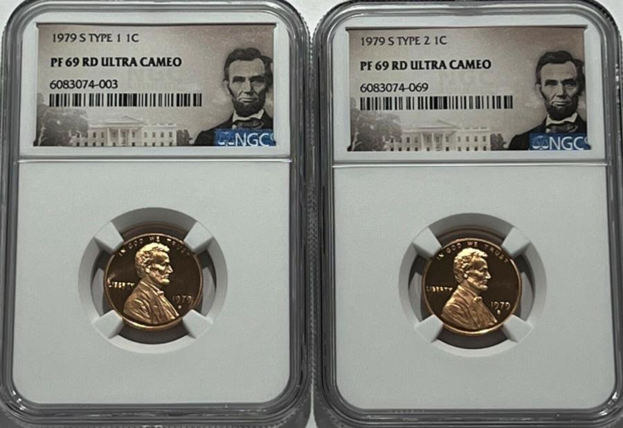 yɔi/iۏ؏tz AeB[NRC _RC [] 1979 S NGC PF69EgJI^Cv1^Cv2J[yj[1C 2RCZbg 1979 S NGC PF69 ULTRA CAMEO TYPE 1 & TYPE 2 LINCOLN PENNY 1C 2 COIN SET