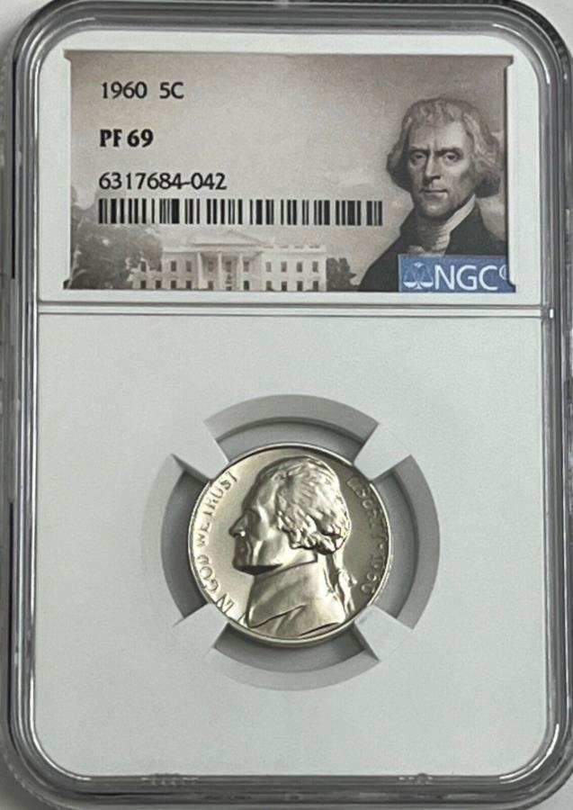 yɔi/iۏ؏tz AeB[NRC _RC [] 1960 NGC PF69v[tg[}XWFt@[\jbP5CO[gACAs[|[g[gx 1960 NGC PF69 PROOF THOMAS JEFFERSON NICKEL 5C GREAT EYE APPEAL PORTRAIT LABEL