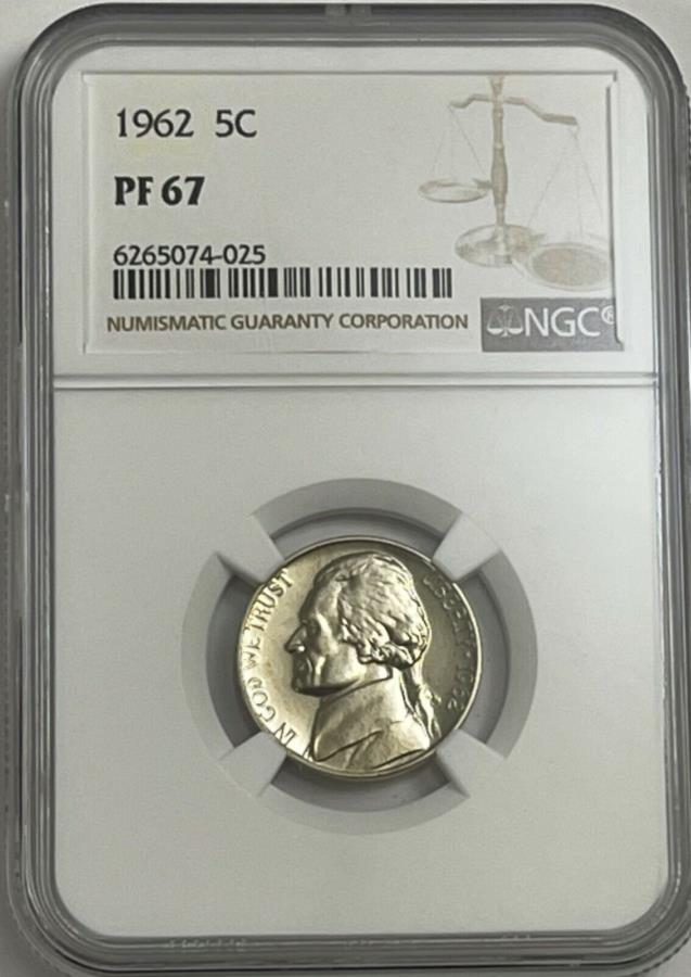 yɔi/iۏ؏tz AeB[NRC _RC [] 1962 NGC PF67v[tg[}XWFt@[\jbP5cDGȃACAs[zCgx 1962 NGC PF67 PROOF THOMAS JEFFERSON NICKEL 5C EXCELLENT EYE APPEAL WHITE LABEL