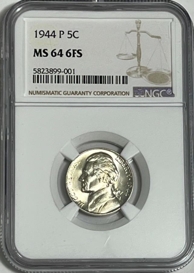 1944 P NGC MS64 6FSシルバージェファーソンニッケル5Cミントステートコイン6フルステップ 1944 P NGC MS64 6FS SILVER JEFFERSON NICKEL 5C MINT STATE COIN SIX FULL STEPS