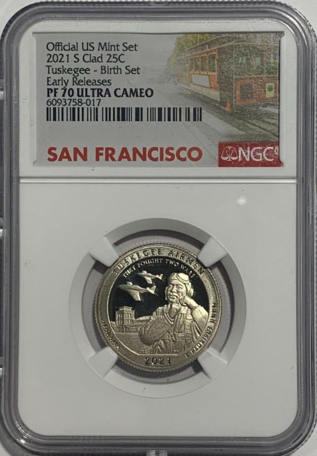 yɔi/iۏ؏tz AeB[NRC _RC [] 2021 S NGC PF70 ER Tuskegee Airmen Proof Clad Quarter Birth Set Trolley Label 2021 S NGC PF70 ER TUSKEGEE AIRMEN PROOF CLAD QUARTER BIRTH SET TROLLEY LABEL