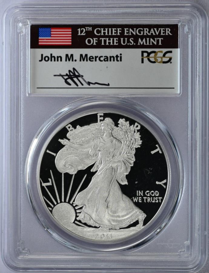 yɔi/iۏ؏tz AeB[NRC _RC [] 2011-WؖVo[C[OPCGS PR70DCAM John Mercanti܂ 2011-W Proof Silver Eagle PCGS PR70DCAM John Mercanti Signed