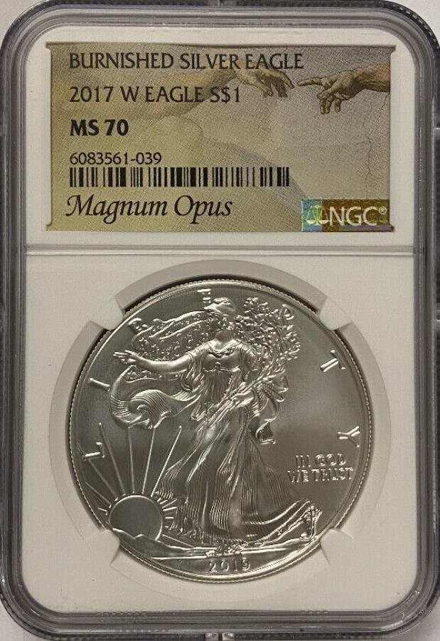 【極美品/品質保証書付】 アンティークコイン モダンコイン [送料無料] 2017-WバーリッシュされたシルバーイーグルNGC MS70-マグナムオーパスラベル 2017-W Burnished Silver Eagle NGC MS70- Magnum Opus Label