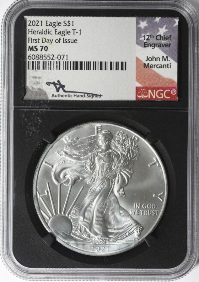 yɔi/iۏ؏tz AeB[NRC _RC [] 2021 $ 1Vo[C[O^Cv1 NGC MS-70s̍ŏ̓Mercanti[x 2021 $1 Silver Eagle Type 1 NGC MS-70 First Day of Issue Mercanti Signed Label