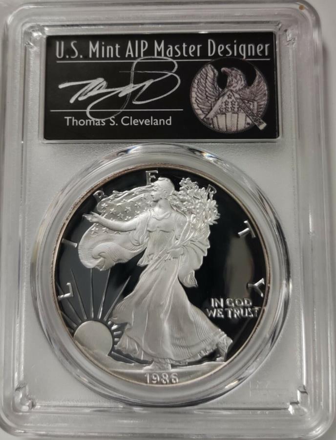 yɔi/iۏ؏tz AeB[NRC _RC [] 1986-SVo[C[OPCGS PR70 DCAM Thomas Cleveland܂ 1986-S Silver Eagle PCGS PR70 DCAM Thomas Cleveland Signed