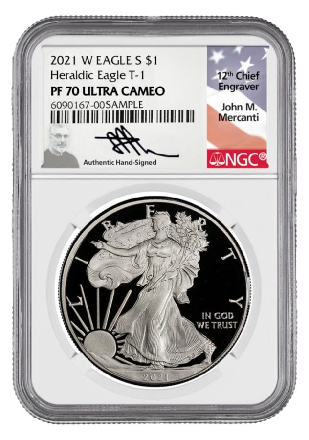 yɔi/iۏ؏tz AeB[NRC _RC [] 2021-WVo[C[OT-1 NGC PF 70EgJIWEJeB 2021-W Silver Eagle T-1 NGC PF 70 Ultra Cameo John Mercanti Signed