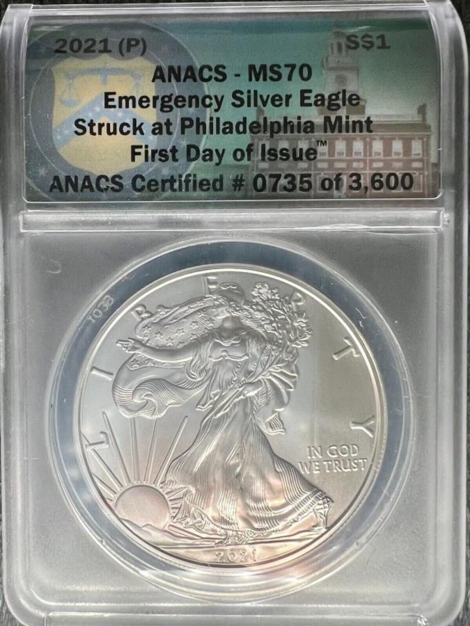 yɔi/iۏ؏tz AeB[NRC _RC [] 2021-PVo[C[O$ 1RCANACS MS-70tBftBAőłꂽ 2021-P Silver Eagle $1 Coin ANACS MS-70 Struck At Philadelphia First Day Issue