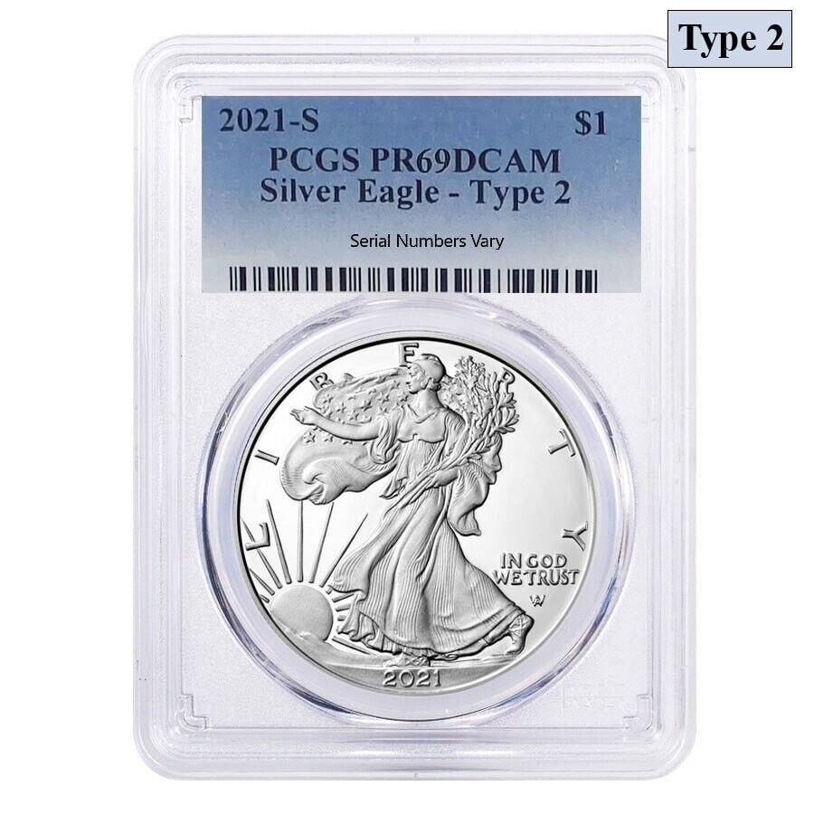 ڶ/ʼݾڽա ƥ 󥳥 [̵] 2021-S 1󥹾Сꥫ󥤡륿2 PCGS PF 69 DCAM 2021-S 1 oz Proof Silver American Eagle Type 2 PCGS PF 69 DCAM