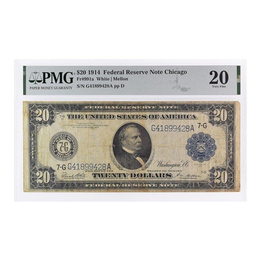 yɔi/iۏ؏tz AeB[NRC _RC [] 1914 $ 20AMʉ݃m[gVJSPMG VF 20iXeChj 1914 $20 Federal Reserve Currency Note Chicago PMG VF 20 (Stained)