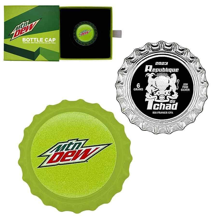 yɔi/iۏ؏tz AeB[NRC _RC [] 2023`h6O}Eef[{gLbvVo[RC.999iboxj 2023 Chad 6 gram Mountain Dew Bottle Cap Proof Silver Coin .999 Fine (w/Box)