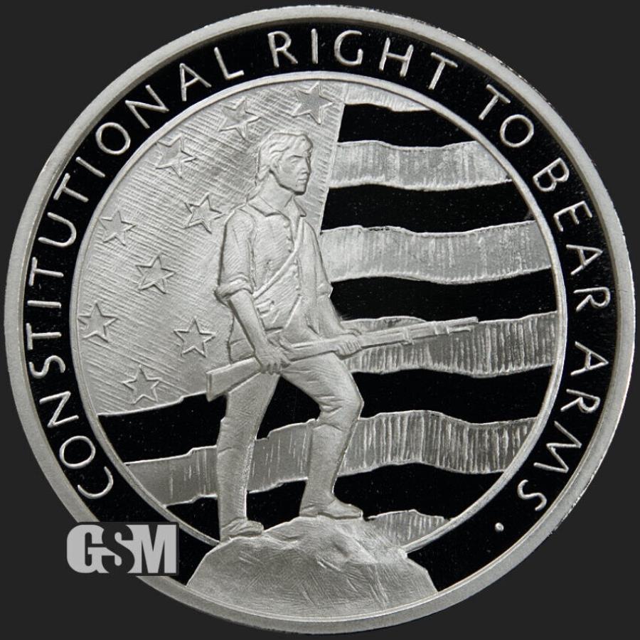 第2修正 - 腕を持つ権利1オンス.999シルバーUSAはBUラウンド Second Amendment - The Right To Bear Arms 1 oz .999 Silver USA Made BU Round