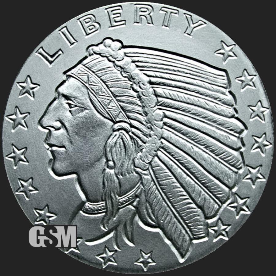 yɔi/iۏ؏tz AeB[NRC _RC [] ~gtbV1IX̃ChVo[EhGSM .999t@CVo[z Mint Fresh 1-oz Incuse Indian Silver Round GSM .999 Fine Silver Fast Shipping